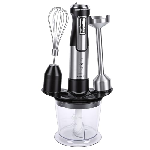 Focket Batidora de Inmersión, Batidora de Mano Eléctrica de Acero Inoxidable, de Mano con Procesador de Alimentos, Batidor de Huevos y Taza Medidora para Sopa, Batidos (Enchufe europeo 220-240V)