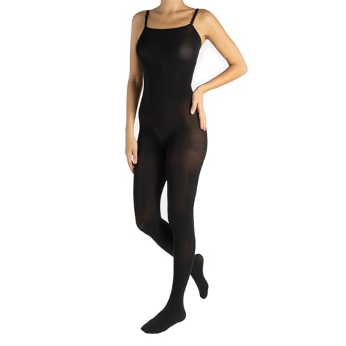 CALZITALY Ganzkörperstrumpfhose Damenstrumpfhose Bodystocking Blickdichte Strumpfhose Strümpfe mit hoher Taille Tanz- und Skating-Einteiler 80 DEN hergestellt in Italien (Schwarz L-XL)