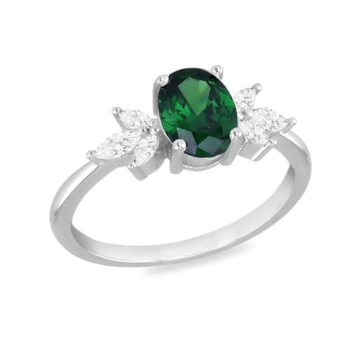 Bague en argent rhodié et pierre verte pour sublimer vos tenues de soirée