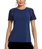 Camiseta Manga Corta Tela: 88% nailon + 12% spandex. La tela tiene un buen tacto vertical, no se arruga fácilmente y no necesita planchado. Esta camiseta deportiva mujer no genera electricidad estática. Es ligero y fino, muy adecuado para el verano.