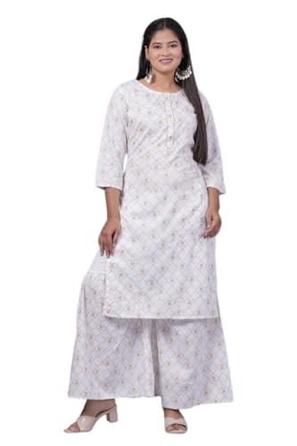Image of MANGLA Kurti Women's Rayon Gold Printed Black Regular Fit Kurta Set with Ethnic Palazzo Pants