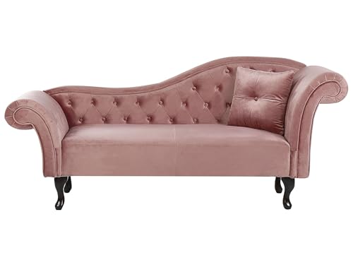Beliani Chaise Longue tapizado en Terciopelo Rosa Acolchado capitoné versión Derecha con cojín Lattes