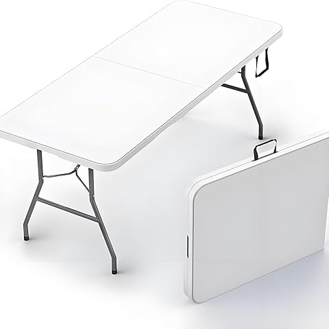 Tavolo Pieghevole Rettangolare 180x75x74 cm a Valigetta – Piano in HDPE Resistente, Struttura Metallo Verniciato, Portata 180 kg – Camping, Mercato, Giardino