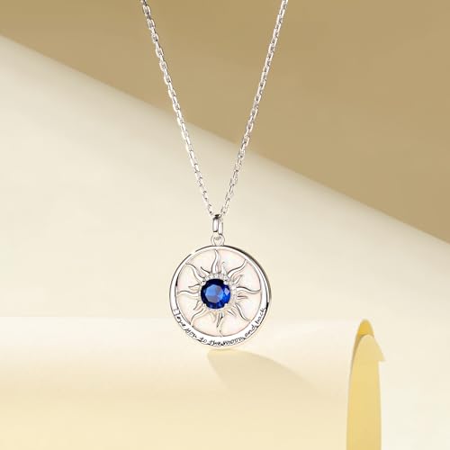 FANCIME Sunflower Necklace with Engraved Messgae 925 Sterling Silver Opal Gemstone Pendant Fine Jewelry Anniversary Birthday Gifts for Women Mom Wife Her, Chain Length 16+2 Inch3