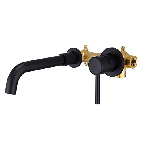 YardMonet Wall Mount Bathroom Faucet Matte Black, Single Handle Wall Mounted Bathroom Sink Faucet...