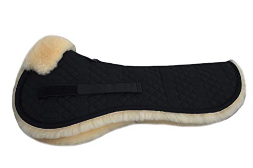 Engel Reitsport | SAKIS1-L-SCH-MED | Sattelkissen mit echtem Merino Lammfell | Fellrand vorne | Steppstoff schwarz Fell medizinisch | Grösse L