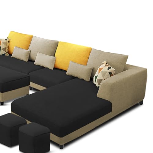 Image of Galib RHS 8 Seater L Shape Sofa Set for Living Room (Cream Black Fabric) Premium Fabric Sofa