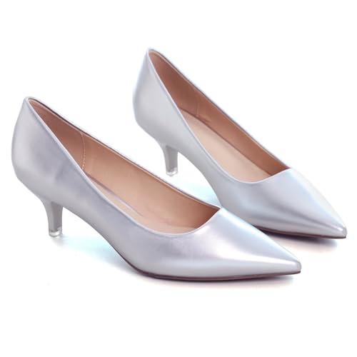 Image of Women's Low Kitten Heel Pumps Classic Fashion Dress Pumps Simple Heeled Shoes for Office Work