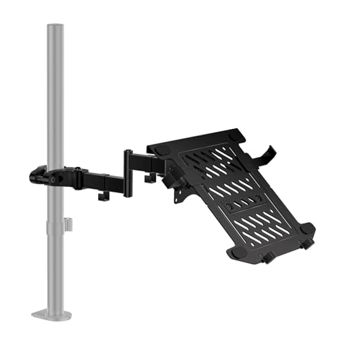 WALI Laptop Pole Mount, Adjustable Laptop Arm Holder Fits 10 to 15.6 inch Laptops, 2-in-1 Full Motion Monitor Mount with Removable Holder VESA 75x75 or 100x100 mm, Holds up to 15.4lbs(011ARMLP), Black