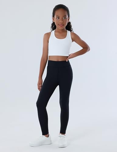Yitoco Meninas Calças De Ioga Esportivas Infantis, Leggings Pretas, Cintura Alta, Para Dança, Corrid
