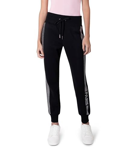 Paris Hilton Women's Sporty Stripe Embellished Drawstring Jogger Sweatpants, Black, Medium