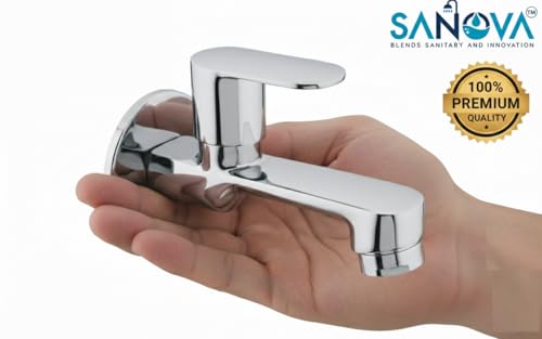 Image of Sanova Opal Heavy Duty Longbody Cock | Brass Cartridge | Steel Body | Heavy Handle | Chrome Finish | Wall Mounted Kitchen Sink Faucet