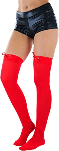 Image of ToBeInStyle Women's Spandex Double Weaves Thigh Hi With Lace Up Lace Top