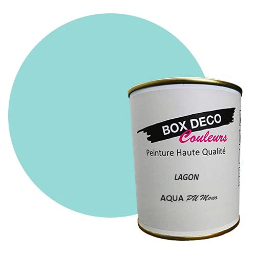 BOX DECO COULEURS Peinture meuble cuisine et salle de bain à base de laque polyuréthane mono-composante aspect satin Aqua PU MONO - 750 ml / 7.5m², Bleu Lagon