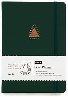 Yop & Tom Undated Goal Planner - Power of 3 - The Weekly Productivity Planner to Help You Smash Any Goal - Perfect for Fitness, Coaching, Work and Personal - Forest Green