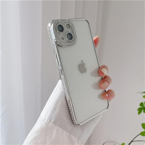 Coque iPhone 13 antichoc transparente à paillettes argentées pour protéger l'objectif photo