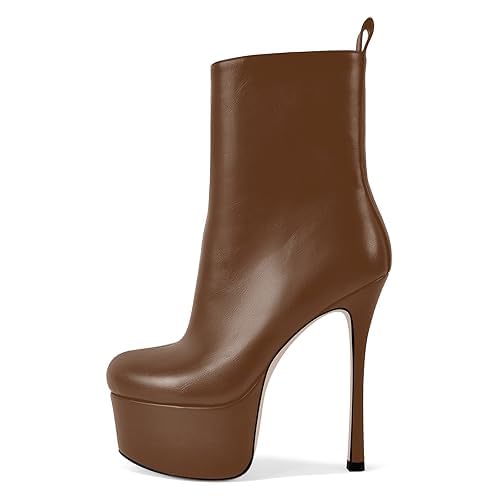 Womens Round Toe Platform Ankle Booties Side Zipper Stiletto High Heel Short Boots for Daily Autumn Office Evening