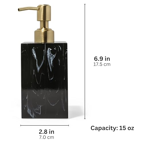 Yew Design Marble Black Pattern Soap Dispenser For Bathroom With Metal Pump (Gold), 15Oz Square Rustproof Liquid Hand Dish Soap Dispenser For Kitchen Sink, Countertop thumb #4