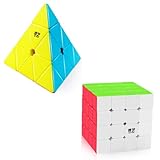 D-FantiX QY Toys Qiming Pyramid Speed Cube QYTOYS Qiyuan S 4x4 Speed Cube Stickerless Cube Pyramid 4x4x4 Magic Puzzle Toys Educational Gifts for Kids