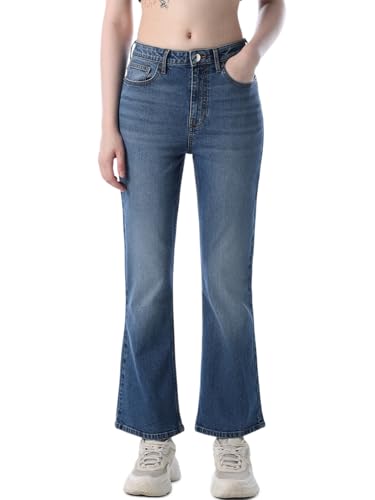 Image of ONLY Women's Solid Flared High Rise Black Jeans