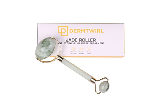 Authentic Jade Roller Face Massager By DermTwirl | Genuine Jade Stone Derma Roller For Women | Enhance Blood Circulation, Reduce Fine Lines & Wrinkles & Obtain Beautiful & Healthy Skin