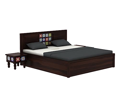Image of King Size Solid Sheesham Wood Bed with Box Storage, Walnut Finish, Modern Style, 208.3L x 188W x 96.5H cm | bed, solid wood, wooden, furniture
