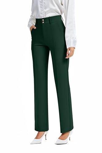 FUNYYZO Dress Pants Women's Stretchy Straight Leg Button Slacks Trousers with Pockets Casual Pants