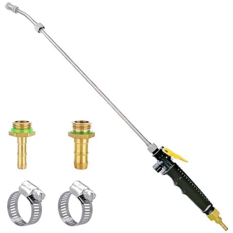 29 Inches Sprayer Wand,1/4" & 3/8" Brass Barbs Sprayer Wand Replacement, Stainless Steel Replacement Sprayer Wand with Shut off Valve & 2 Hose Clamps (1/4" & 3/8" Barb Sprayer Wand) Cover
