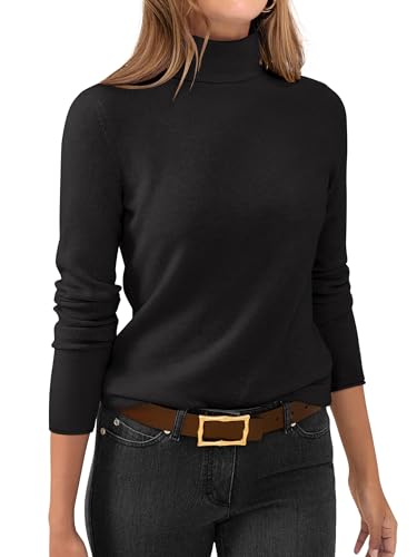 ANRABESS Womens Turtleneck Long Sleeve Sweater Tops Casual Soft Knit Fit Lightweight Basic Pullover 2025 Fall Work Outfits Black-L