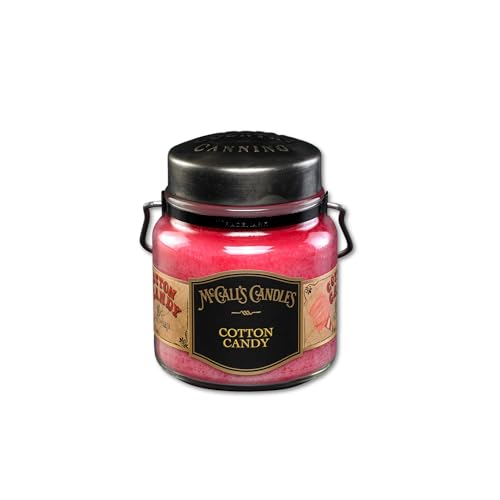 Image of McCall's Candles | Cotton Candy | 16 oz Two-Wick Scented Candle | USA-Poured | Vintage Rustic Jar with Carrying Handle | Spun Sugar & Vanilla Carnival Treat Fragrance