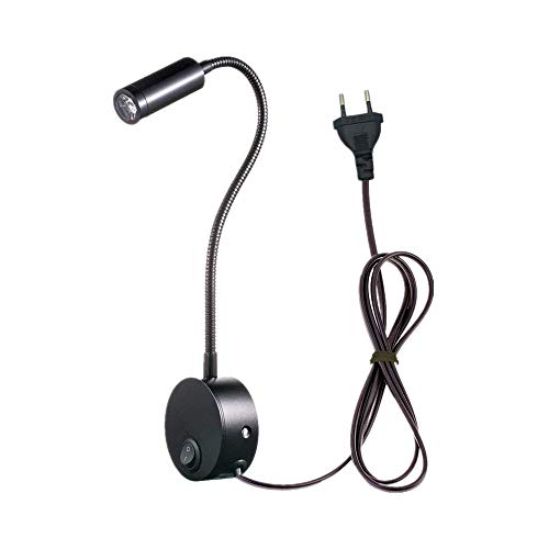 Onerbuy Plug Wired Flexible Gooseneck Wall Applique Lampe de lecture Art Works Afficher Accent Light Wall Mount Spot Lamp Fixture avec interrupteur Marche/Arrêt(Noir - Blanc frais)