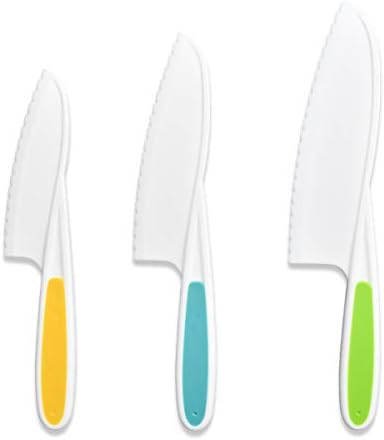 3 Piece Nylon Knives for Kids Kids Nylon Knife Set Kid Safe Knives for Cooking & Cutting Kitchen Lettuce & Salad Knives Kids Serrated Knife in 3 Sizes & Colors Plastic Knifes for Kids Christmas Gift