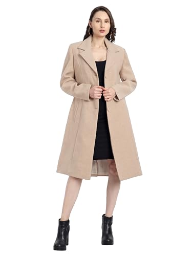 Image of HAUTEMODA Women Tweed Winter Coat Trench Long Sleeves Over With Pocket Single Breasted (2Xl, Beige)