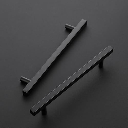 Image of Ravinte 30 Pack 6-1 /4 Inch Cabinet Pulls Black Sqaure Kitchen Cabinet Handles Black Cabinet Hardware Stainless Steel Drawer Pulls 8-4 /5 Inch Overall Length with Mounting Template