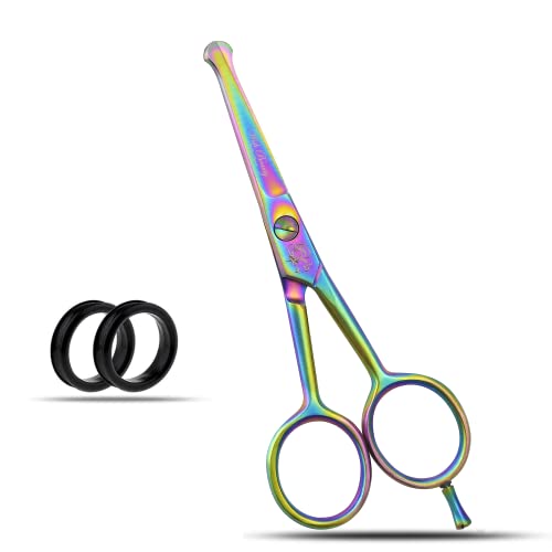 Wishbeauty Hairdressing Safety Scissors With Round Tips - Curved Professional Hair Trimming for Kids Children Baby (Rainbow 4.5")