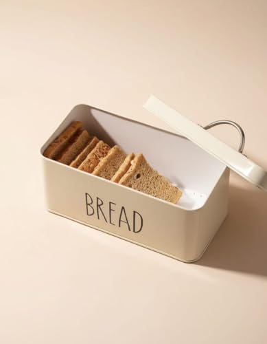 INNOVATIVE GALLERY Bread Box with Handle | Bread Storage Box for Kitchen | Bread Dispenser Box | Food Grade Storage Box for Kitchen-Ivory.