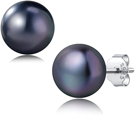 YAMI Pearl Earrings for Women, 925 Sterling Silver Hypoallergenic Stud, Akoya Saltwater Cultured Black Pearl Big Stud Earrings, Handmade Jewelry Gifts for Girls, 10-10.5MM
