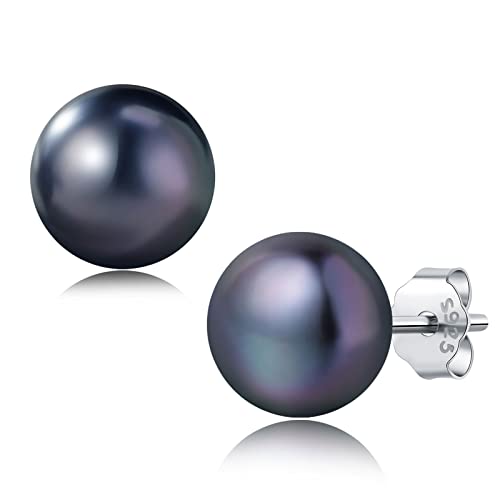 Yami Pearl Earrings For Women, 925 Sterling Silver Hypoallergenic Stud, Akoya Saltwater Cultured Black Pearl Big Stud Earrings, Handmade Jewelry Gifts For Girls, 10-10.5Mm #TOP26