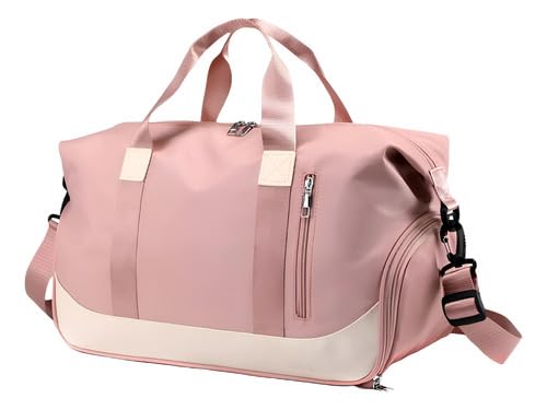 Bolsa de Academia Grande Mala de Viagem Transversal com Alças Para Mão e Ombro Estilo Moderno (Rosa)