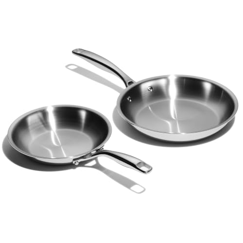 Image of LEGEND COOKWARE 2-Piece (8 inch & 10 inch) Stainless Frying Pan Set | 5 Ply Stainless Steel Clad | Induction Compatible, Oven Safe 800F - Non-Toxic, No Coatings - Even Heating, Won't Warp