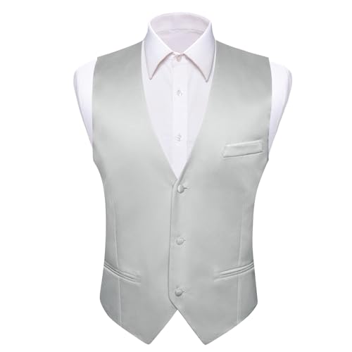 Image of Barry.Wang Mens Suit Vest Bow Tie Set 4PCS Formal V-neck Slim Fit Casual Solid Color Waistcoat Wedding Party Tuxedo