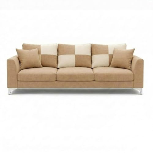 Image of Romeo Rich 4 Seater L Shape Sofa Set with Movable Ottomans | Flexible Layout | Velvet Suede Fabric | Golden Aesthetic Legs | Modern Sofa for Living Room (Beige)
