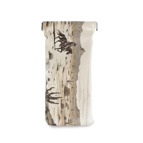 FLildon Western Desert Cowboys Eyeglasses Pouch Squeeze Top Sunglasses Case Soft PU Leather Eyeglass Bag for Men Women