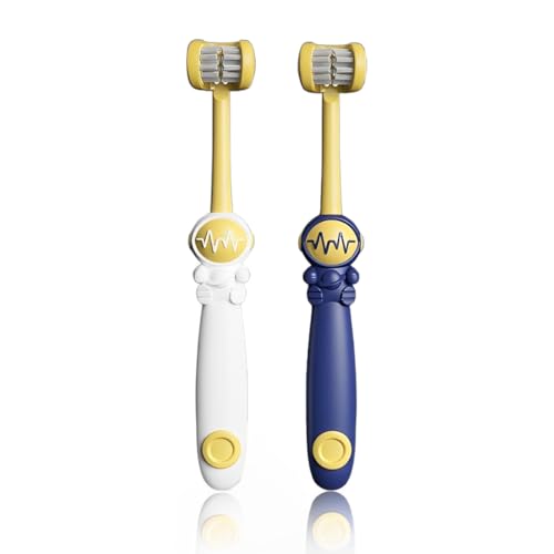 2 Pieza Cepillo de Dientes para Bebé, Mango Compacto, Ergonómico y Antideslizante, Primer Cepillo de Dientes Bebés y Niños con Cabezal Redondeado (Blanco/Azul)