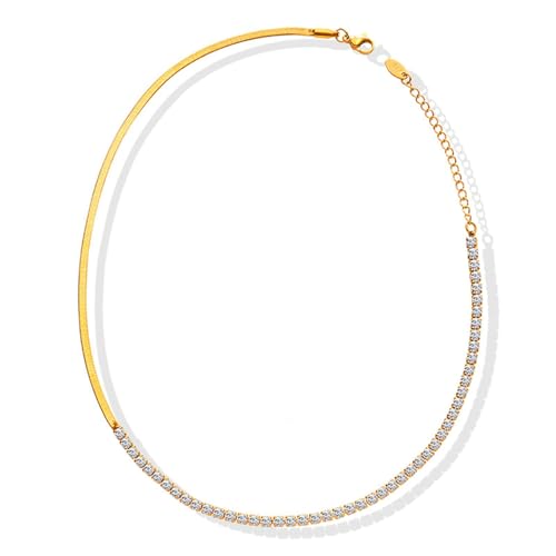 Collar de cadena de oro de acero inoxidable para mujer, bonito collar para mujer, cadena de serpiente con circonita cúbica, collares de cadena de 40 cm, 40 cm, acero inoxidable, circonita cúbica