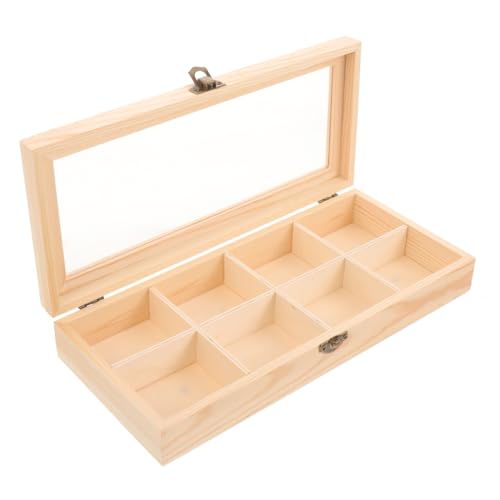 Alipis Portabustine Tè in Legno 8 Scomparti, Box Conservazione Bustine Finestra per Organizzazione, Beige