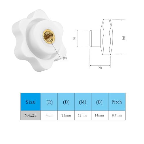 JJWNMLL 10PCS Clamping Screw Knob Star M4-outer Diameter 25 Thumb Bolts Thread Replacement Star Hand Knob Tightening, White Grip - Image 3