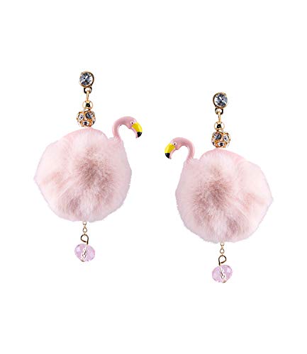 Preisvergleich Produktbild SIX Ohrhänger, Ohrringe, Flamingo, Puschel, Strasssteine, Kugel, Glasperle, Karneval, rosa, gold (781-591)
