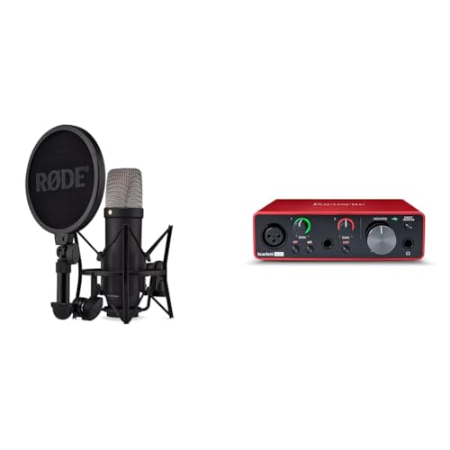 RØDE NT1 5. Generation Großmembran-Kondensatormikrofon mit XLR- und USB-Ausgängen (Schwarz) & Focusrite Scarlett Solo 3. Gen USB-Audio-Interface-Bundle für Gitarristen, Sänger oder Produzenten