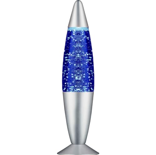 Lampada LED Lava Glitter Rilassante, Comodino Magma Moderna - Base Argento, Design Retrò Vintage, Lampadina Inclusa 40 cm (Blu)
